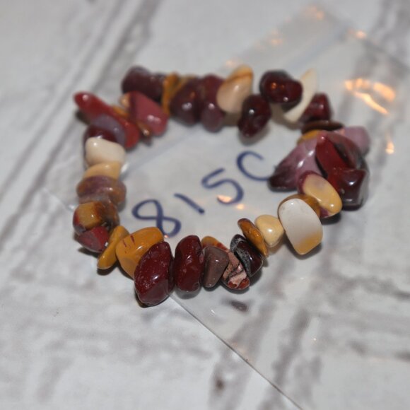 Chunky Mixed Stone Bracelet | 7" Elastic | NWOT | Earthy Reds & Neutrals - Picture 2 of 4